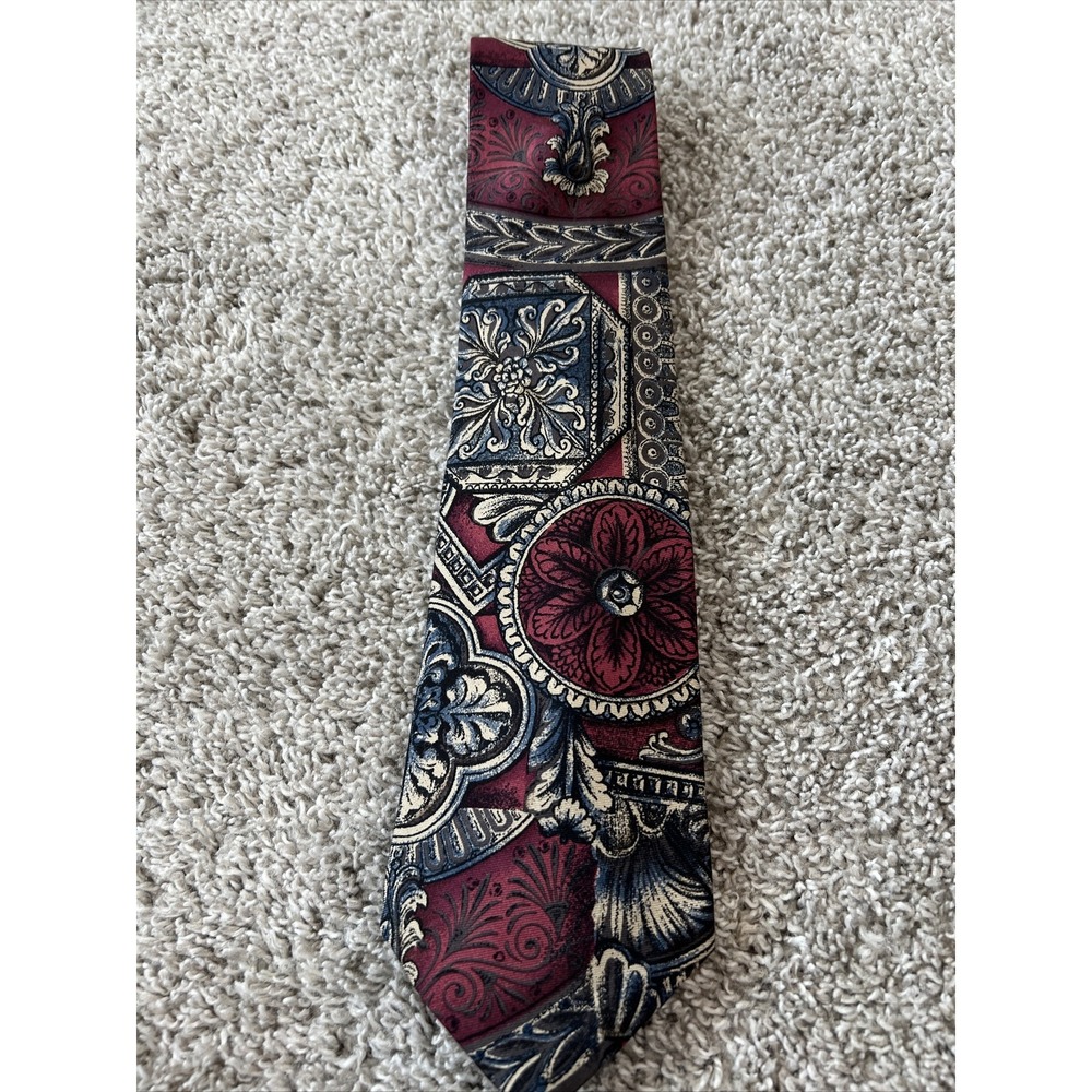 ROOSTER GUC Men's Vintage Multicolor All Silk Tie Burgundy, Beige Blue classic - Picture 2 of 7